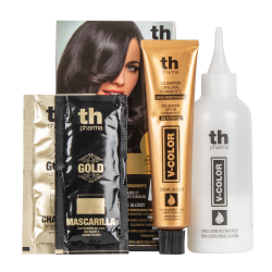 Tinte para el cabello V- Color no. 4 (castaňo medio) - kit de casa+champú y mascarilla gratis TH Pharma