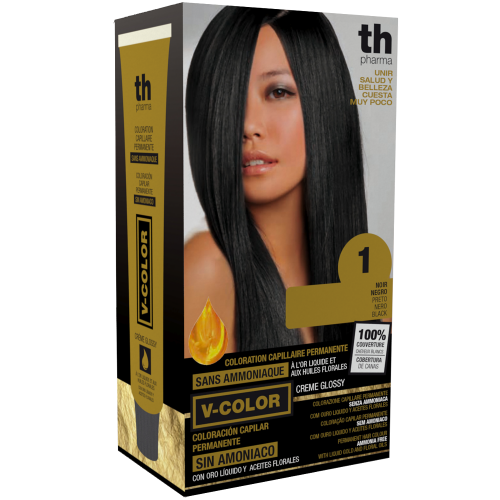 Tinte para el cabello V- Color no. 1 (negro) - kit de casa+champú y mascarilla gratis TH Pharma
