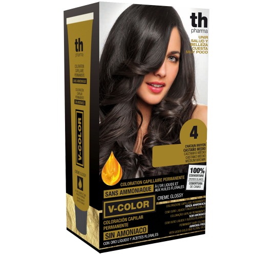 Tinte para el cabello V- Color no. 4 (castaňo medio) - kit de casa+champú y mascarilla gratis TH Pharma