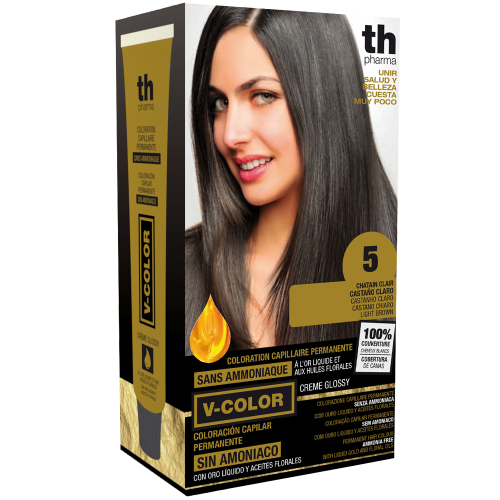 Tinte para el cabello V- Color no. 5 (casteňo claro) - kit de casa+champú y mascarilla gratis TH Pharma