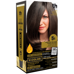 Tinte para el cabello V- Color no. 5.1 (casteňo claro ceniza) - kit de casa+champú y mascarilla ...
