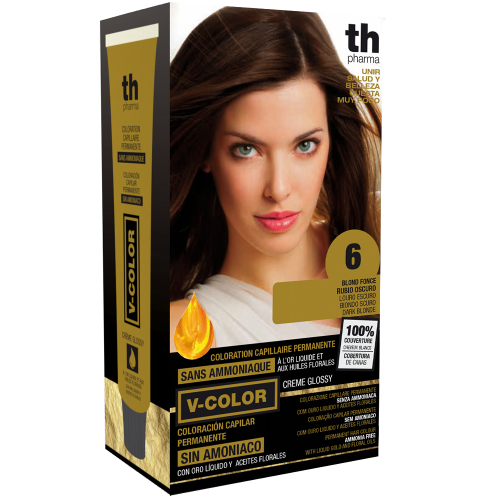 Tinte para el cabello V- Color no. 6 (rubio oscuro) - kit de casa+champú y mascarilla gratis TH Pharma
