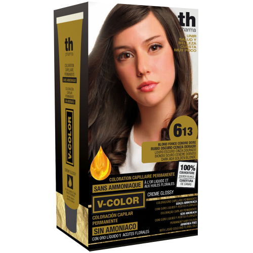 Tinte para el cabello V- Color no. 6.13 (Rubio oscuro ceni) - kit de casa+champú y mascarilla gratis TH Pharma
