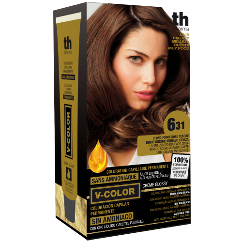 Tinte para el cabello V- Color no. 6.31 (Rubio oscuro dorado) - kit de casa+champú y mascarilla ... TH Pharma