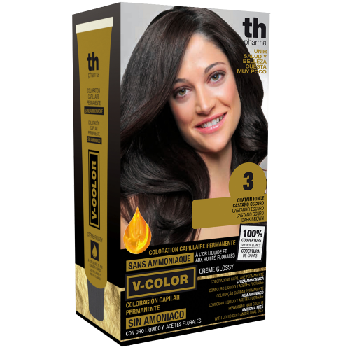 Tinte para el cabello V- Color no. 3 (castaňo oscuro) - kit de casa+champú y mascarilla gratis TH Pharma