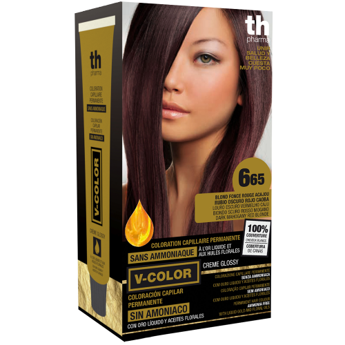 Tinte para el cabello V- Color no.6.65 (rubio oscuro rojo ) - kit de casa+champú y mascarilla gratis TH Pharma