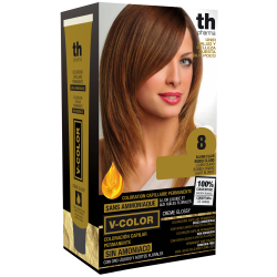Tinte para el cabello V- Color no.8 (rubio claro) - kit de casa+champú y mascarilla gratis TH Pharma