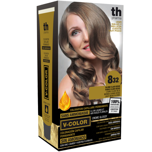 Tinte para el cabello V- Color no.8.32(rubio claro beige) - kit de casa+champú y mascarilla gratis TH Pharma
