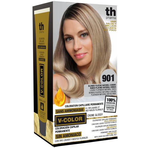 Tinte para el cabello no.901 (rubio platino natural ceniza) - kit de casa+champú y mascarilla ... TH Pharma